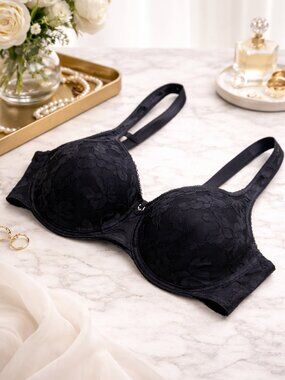 Wacoal Lace Underwire Bra 38D Black Sheer Floral Support